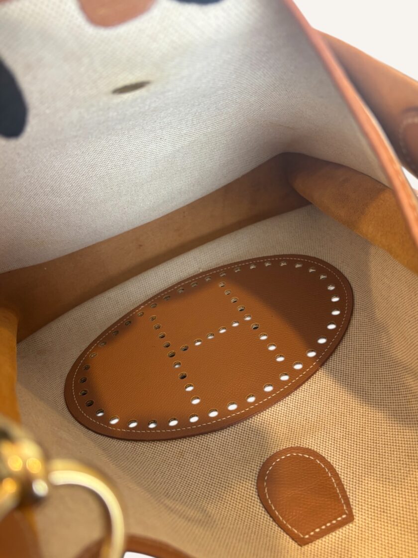 sac Hermès Evelyne GM toile cuir Courchevel Gold 1998