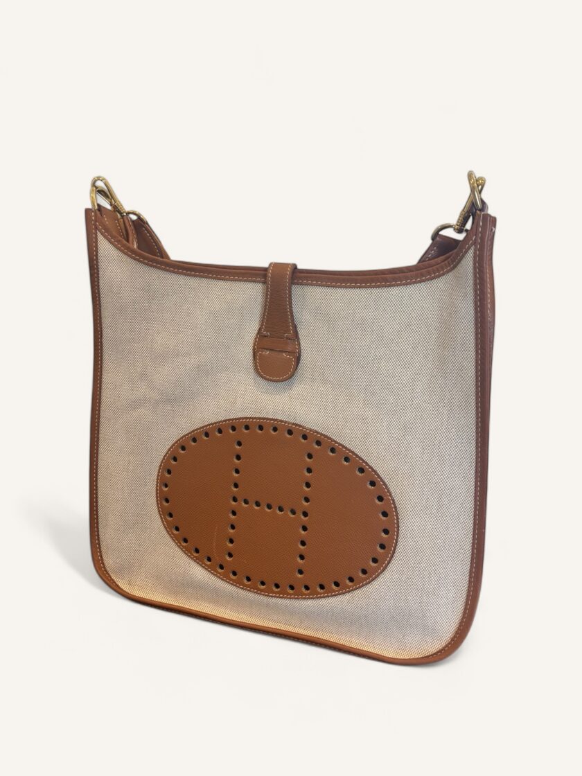 sac Hermès Evelyne GM toile cuir Courchevel Gold 1998