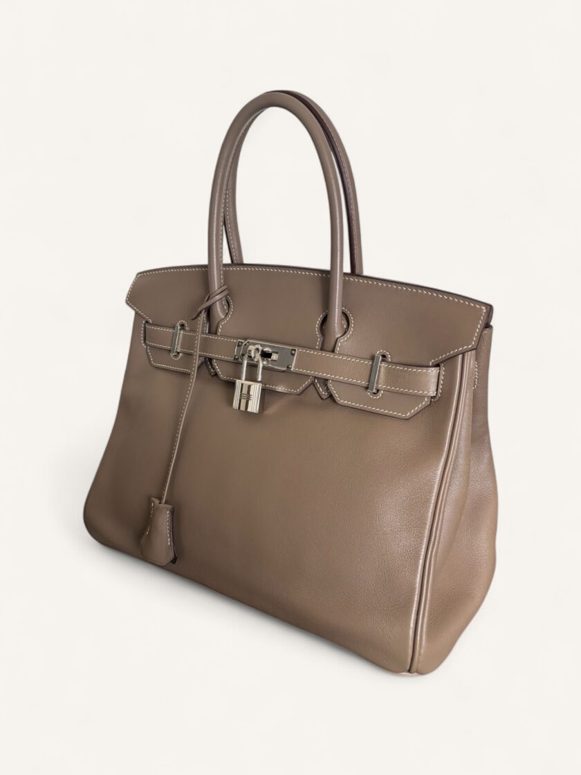 sac Hermès Birkin 30 cuir Swift étoupe palladium 2007