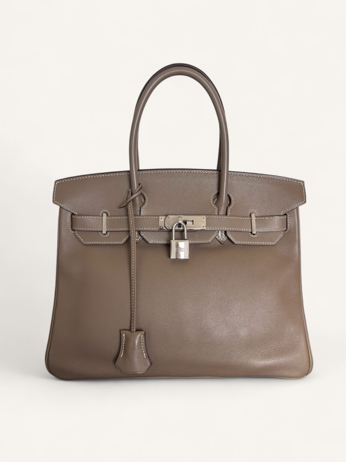 sac Hermès Birkin 30 cuir Swift étoupe palladium 2007