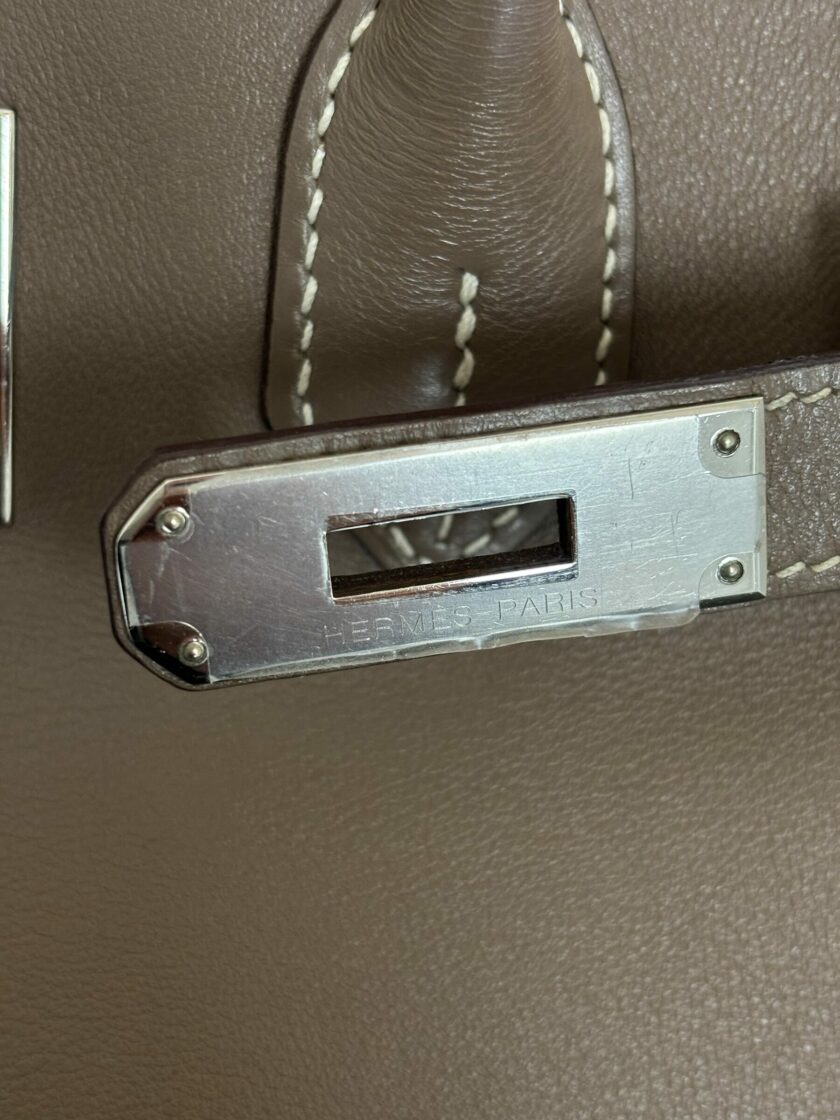 sac Hermès Birkin 30 cuir Swift étoupe palladium 2007
