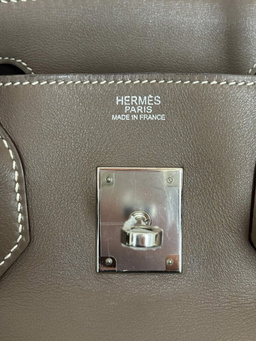 sac Hermès Birkin 30 cuir Swift étoupe palladium 2007