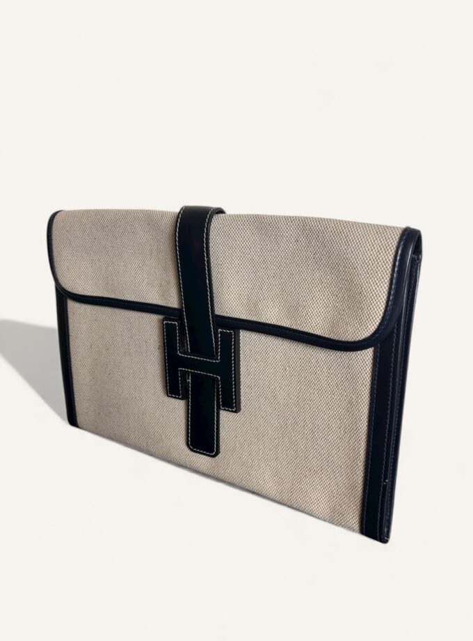 Pochette Hermès Jigge toile et cuir bleu