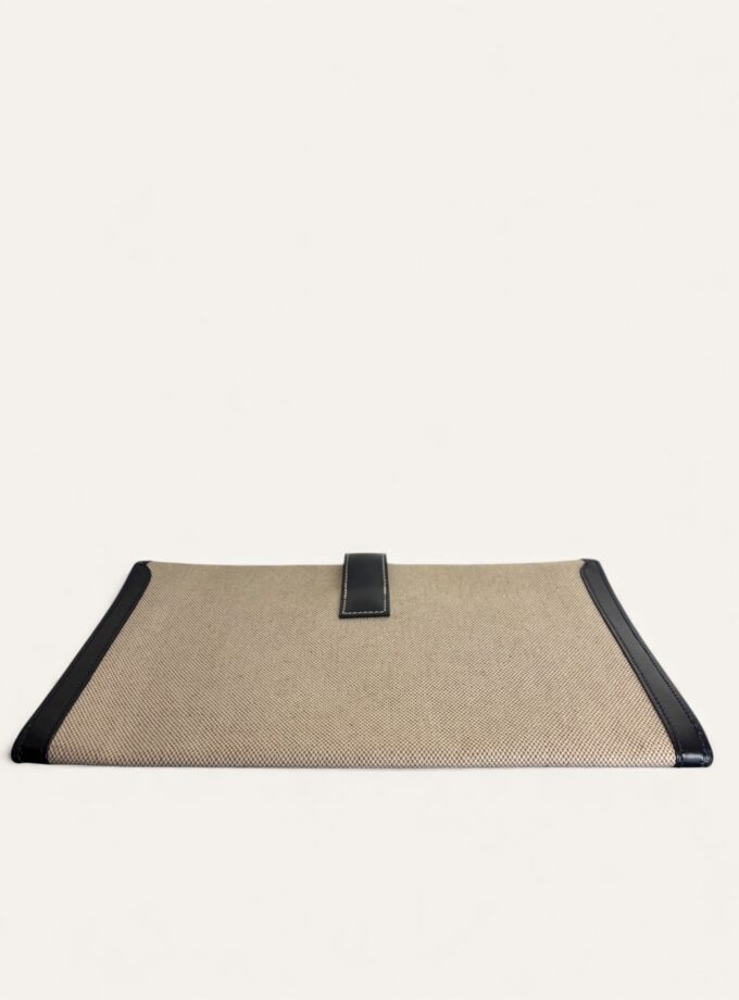 Pochette Hermès Jigge toile et cuir bleu