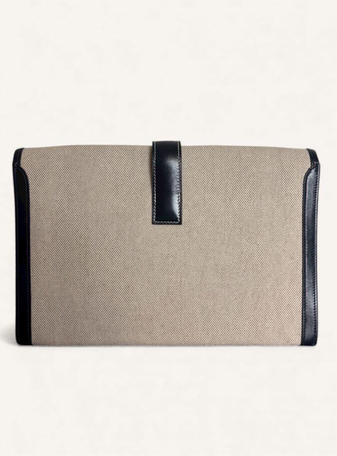 Pochette Hermès Jigge toile et cuir bleu