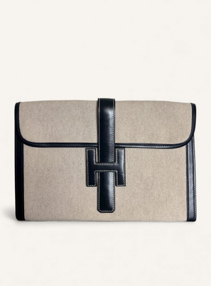 pochette Hermès Jige vintage toile cuir box bleu