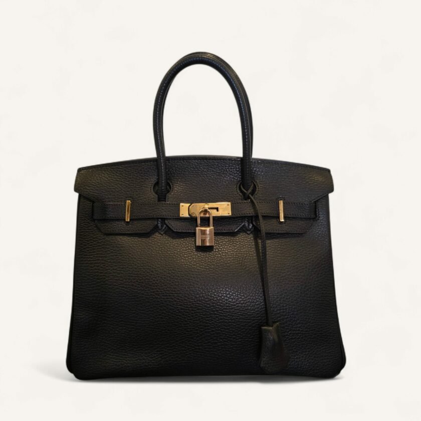 Sac Hermès Birkin 30 Ardennes noir finitions or 2001