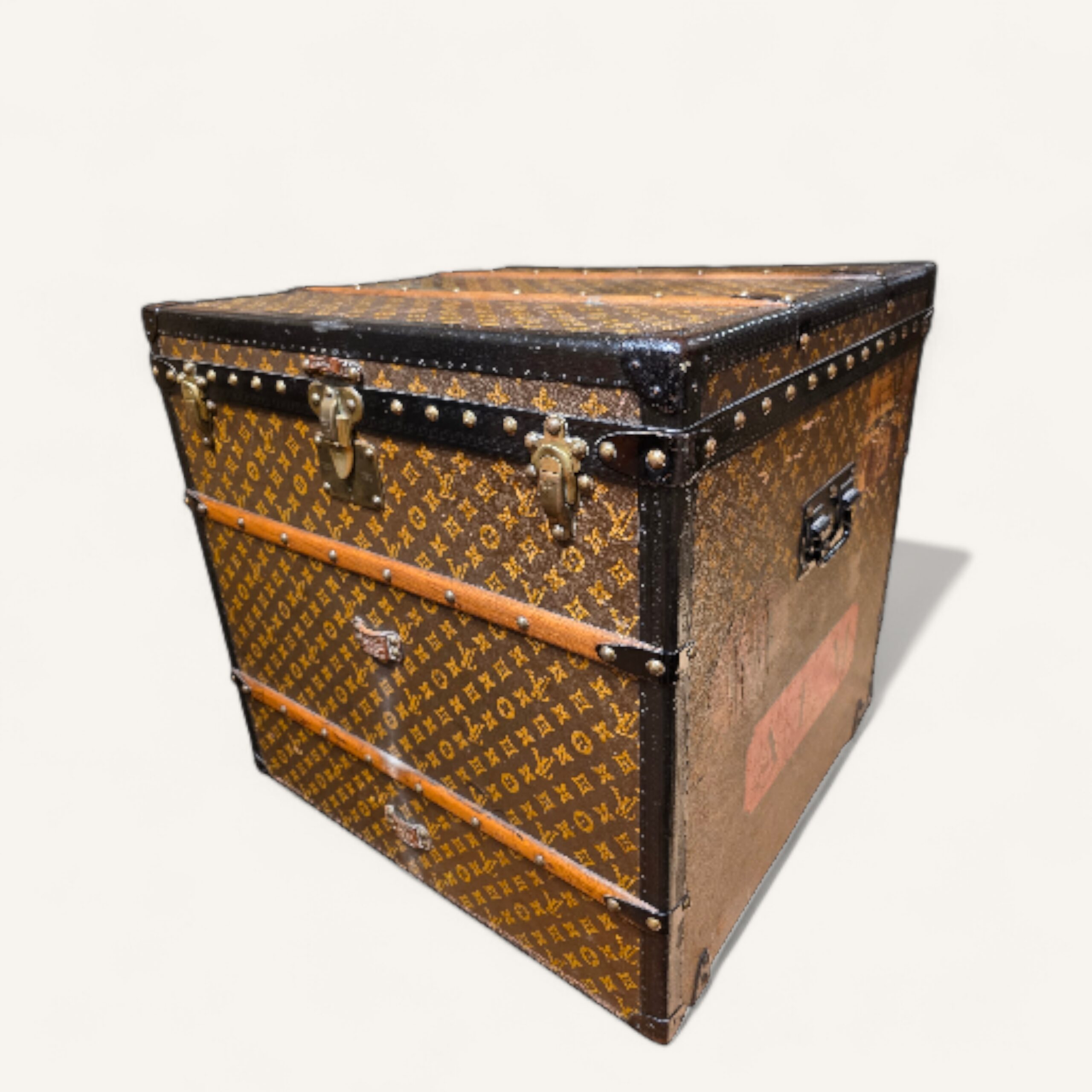 malle Louis Vuitton ancienne toile au pochoir 1 Rue Scribe