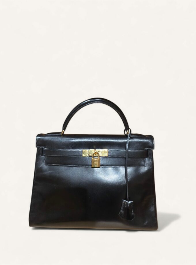 sac Hermès Kelly 32 cuir Box noir 1982