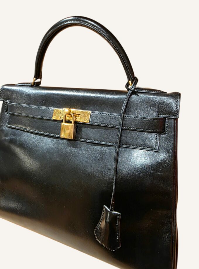 Sac Hermès Kelly 32 Box Noir 1982