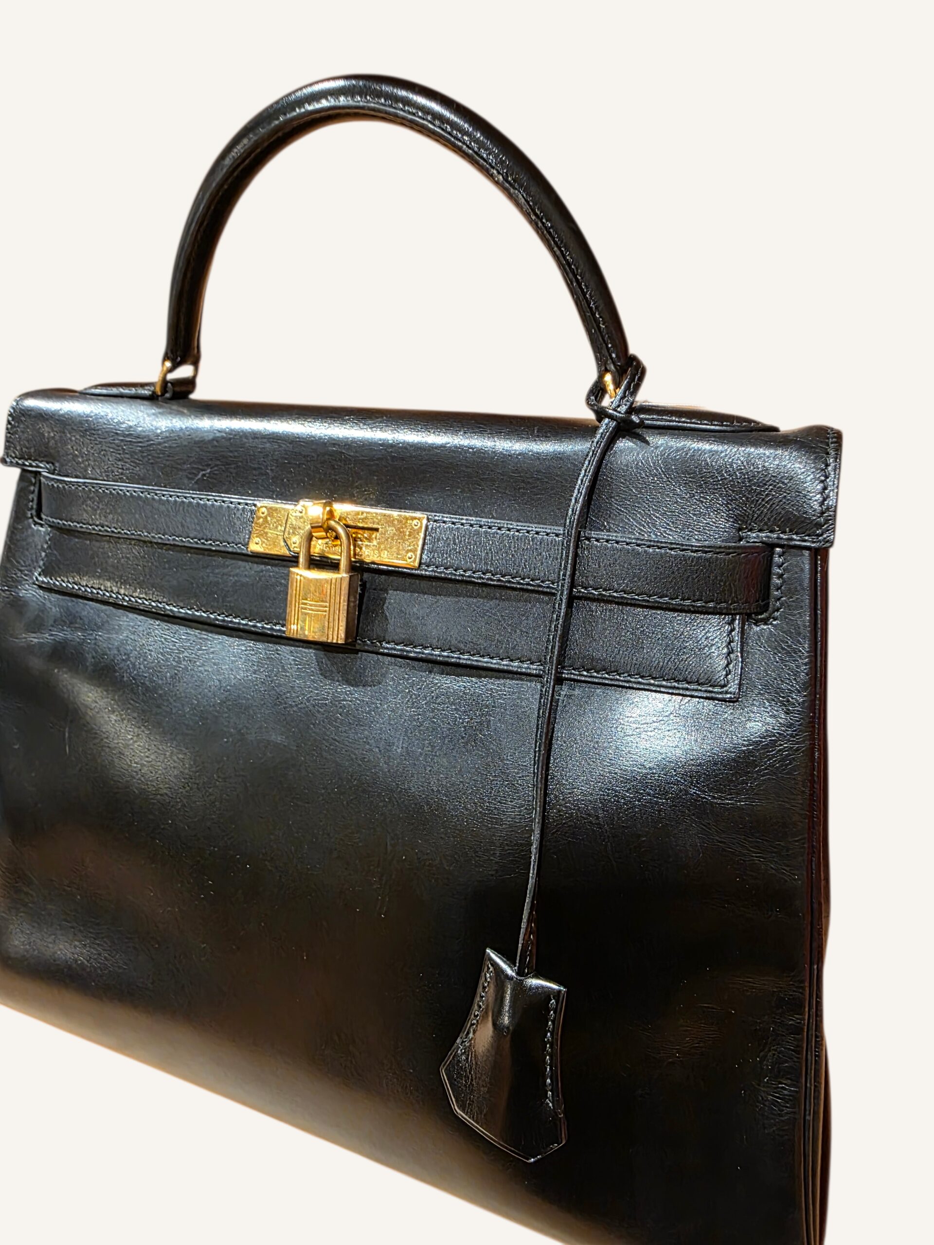 sac Hermès Kelly 32 cuir Box noir 1982