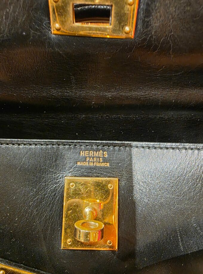 Sac Hermès Kelly 32 Box Noir 1982