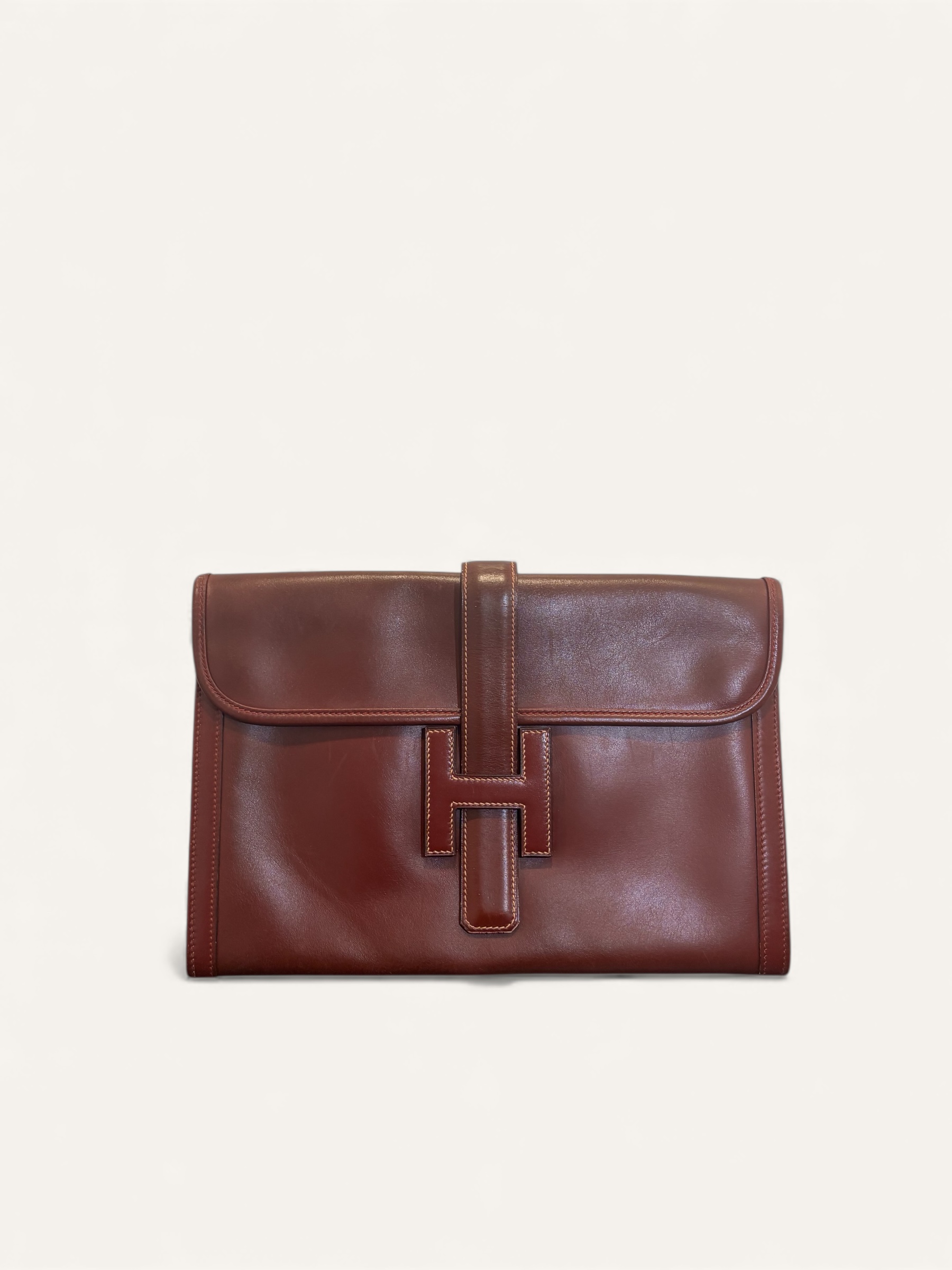 pochette Hermès Jige ancienne cuir Box rouge H