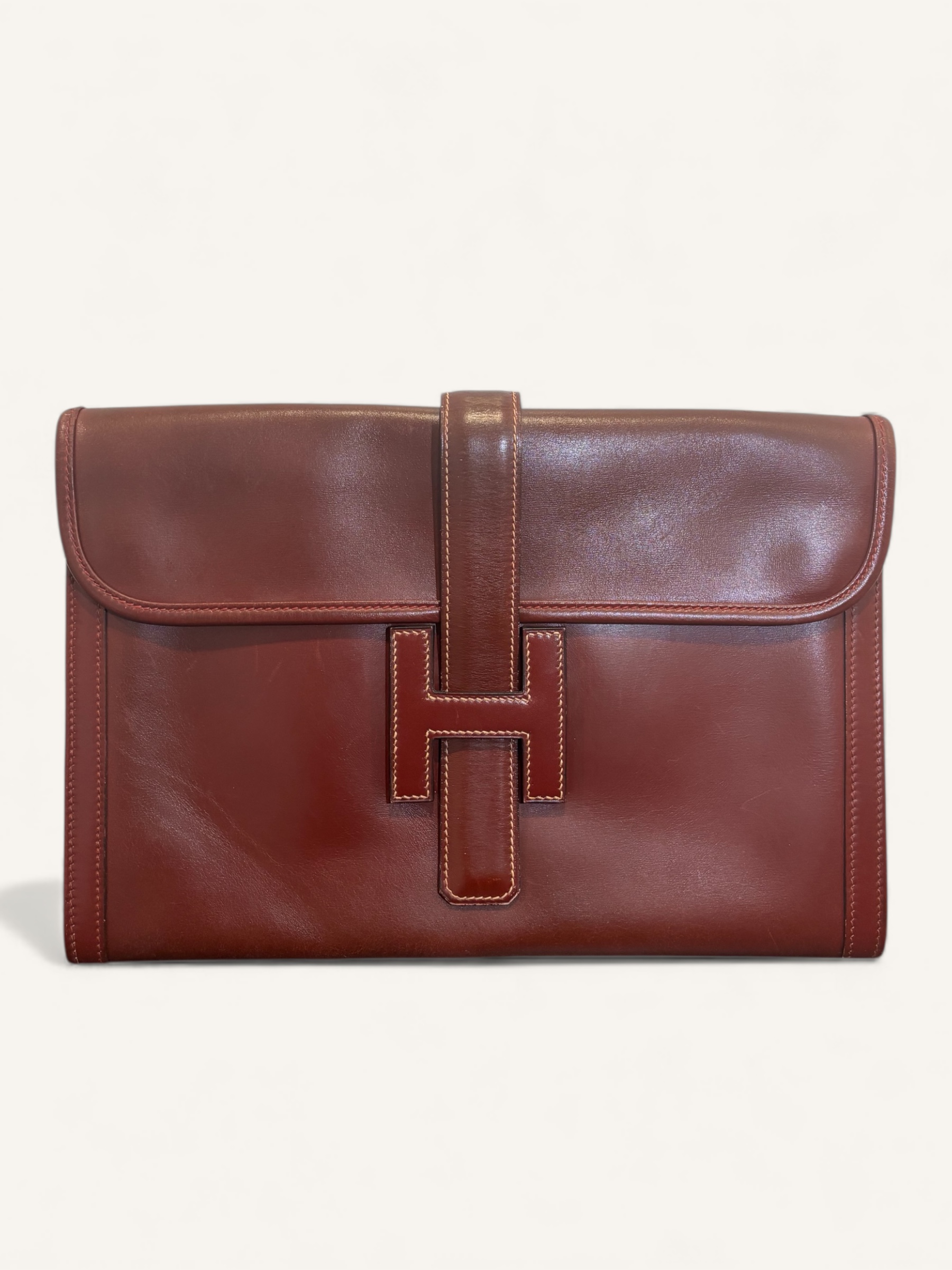 pochette Hermès Jige ancienne cuir Box rouge H