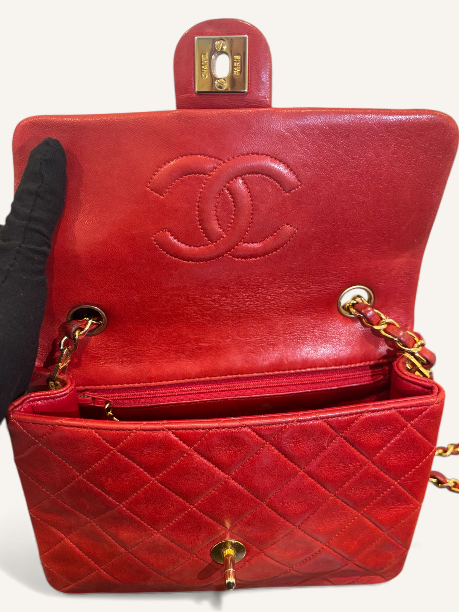 sac Chanel vintage lambskin rouge bandoulière