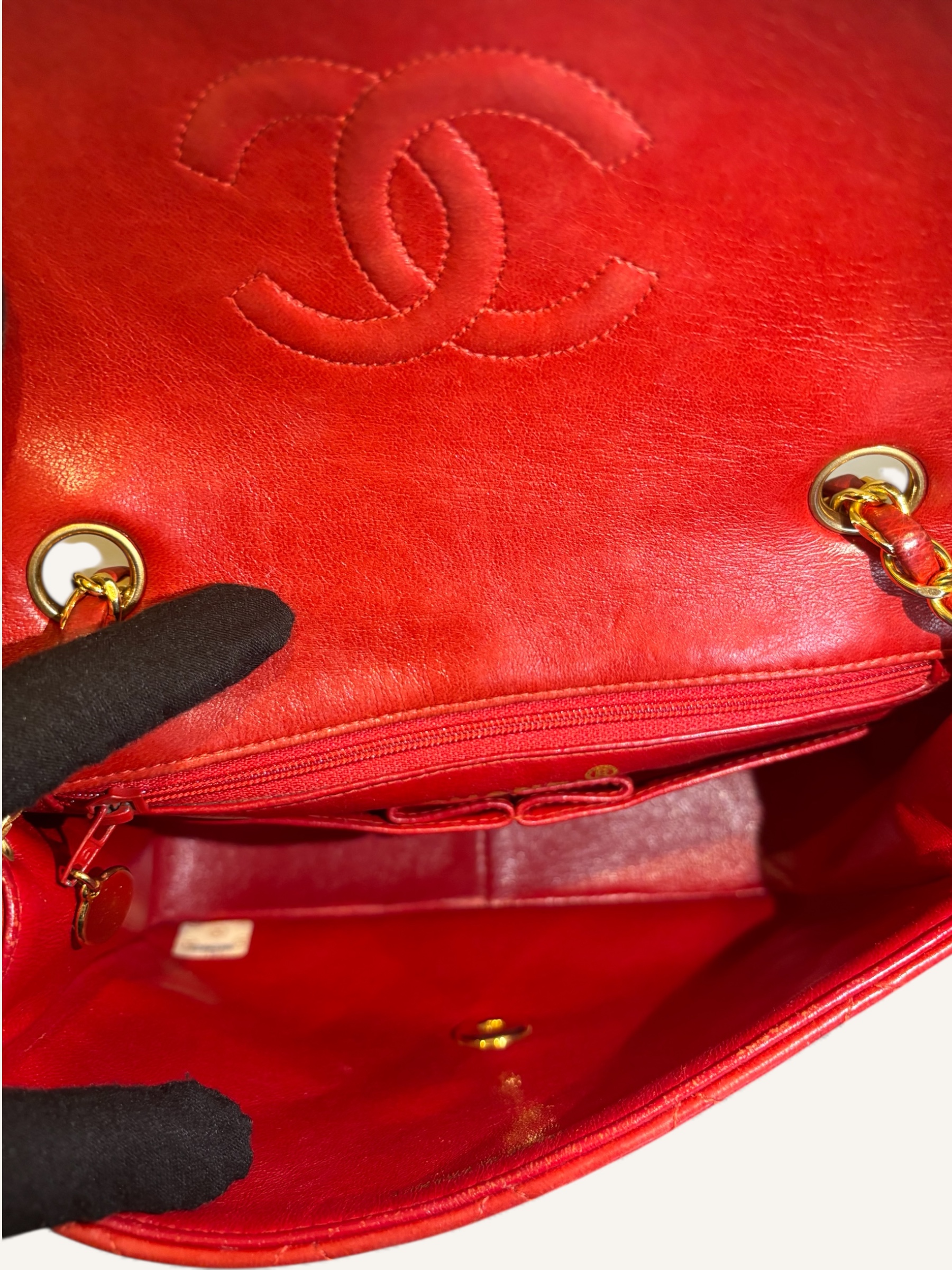 sac Chanel vintage lambskin rouge bandoulière