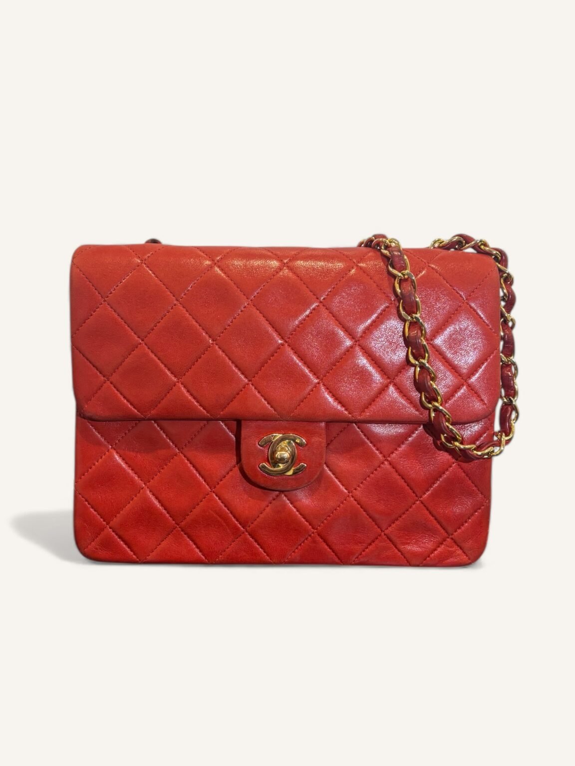 sac Chanel vintage lambskin rouge bandoulière