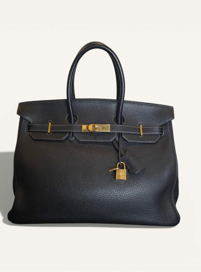 sac Hermès Birkin 35 cuir Togo bleu nuit gold 2002