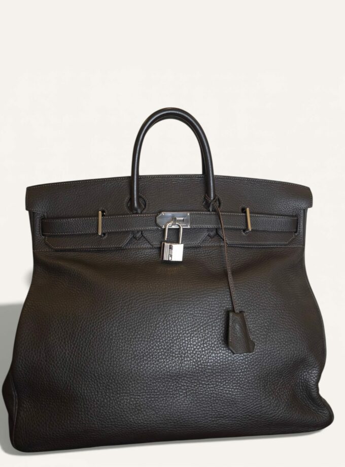 sac Hermès HAC 50 cuir taurillon marron foncé palladium