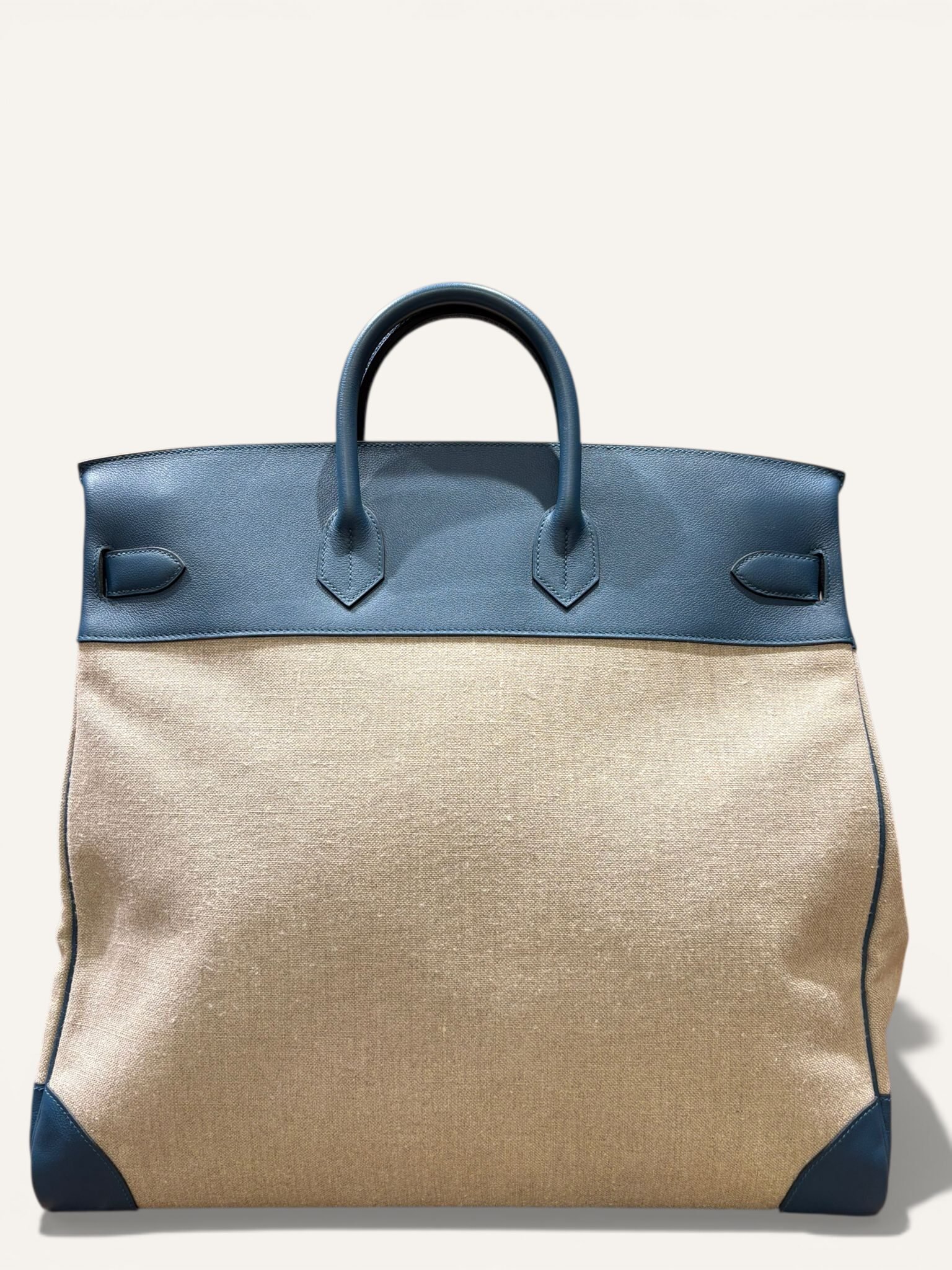 sac Hermès HAC 50 toile coton cuir Evergrain bleu palladium
