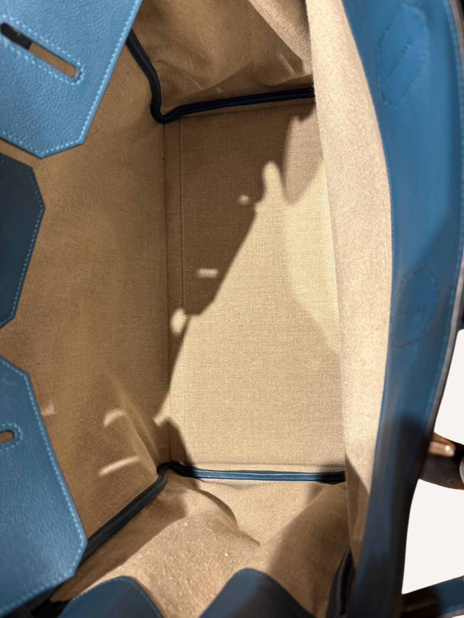 sac Hermès HAC 50 toile coton cuir Evergrain bleu palladium