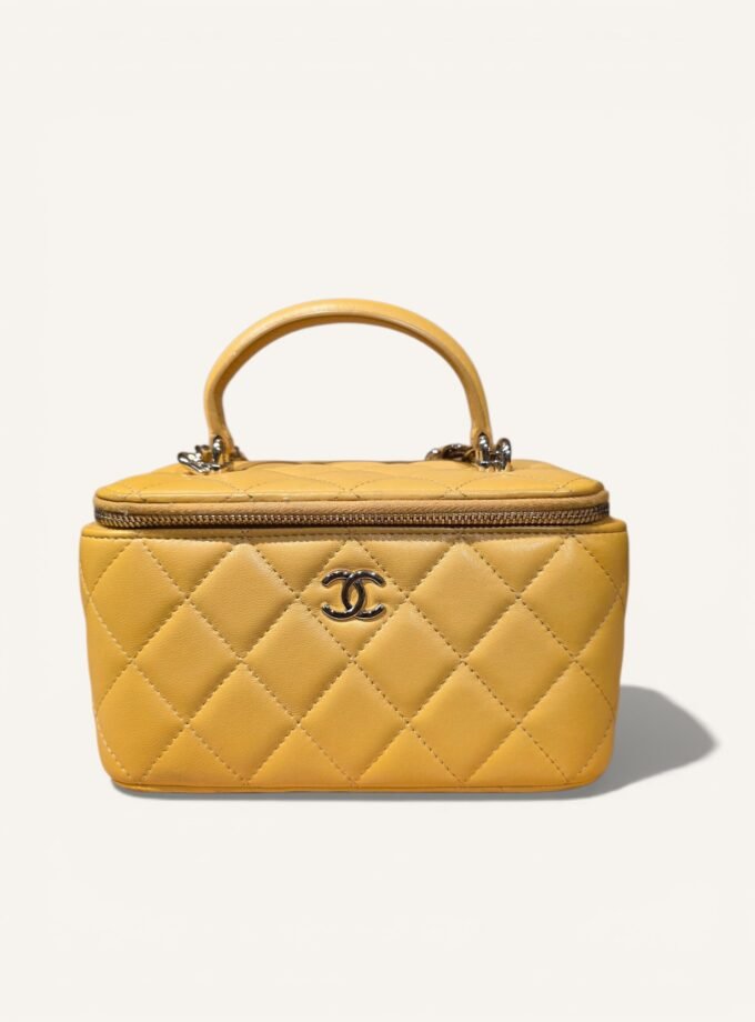 sac Chanel vanity cuir agneau jaune bandoulière