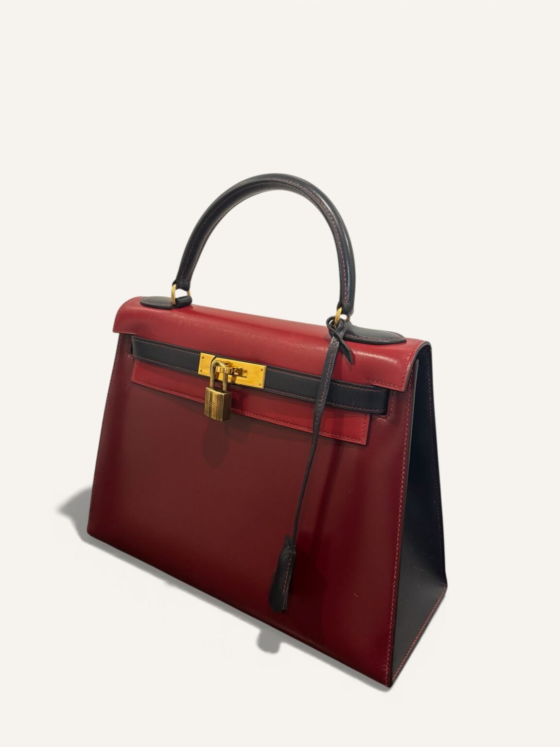 sac Hermès Kelly 28 bi color bleu marine rouge gold 1988 sacs Hermès vintage