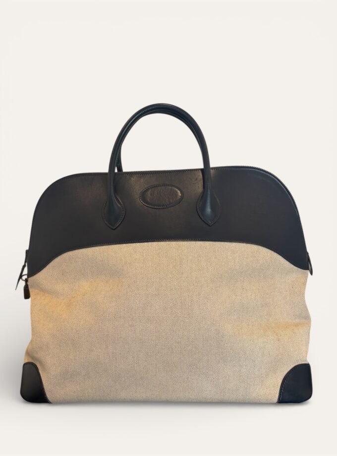 sac Hermès Bolide de voyage 45 toile cuir box bleu marine 1982