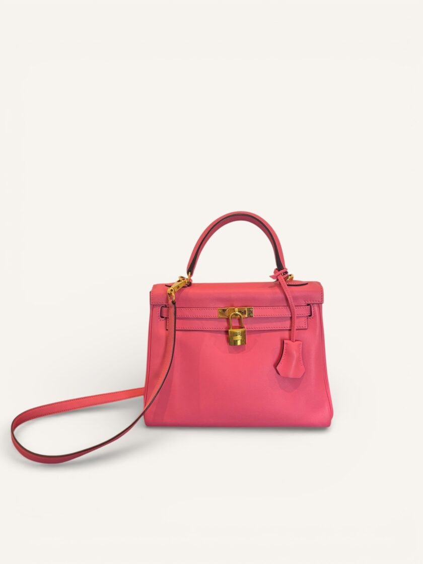 Sac Hermès Kelly 25 Swift rose Azalée gold 2017
