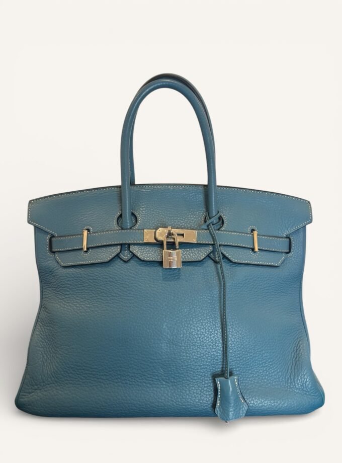 sac Hermès Birkin 35 cuir taurillon clémence bleu jean palladium 2009