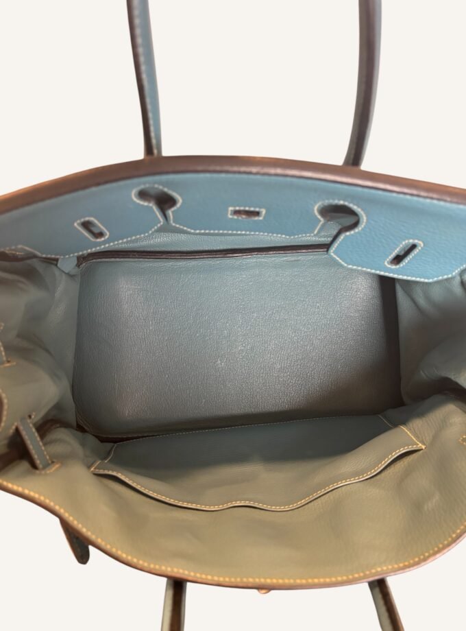 Sac Hermès Birkin 35 Taurillon Clémence Bleu Jean