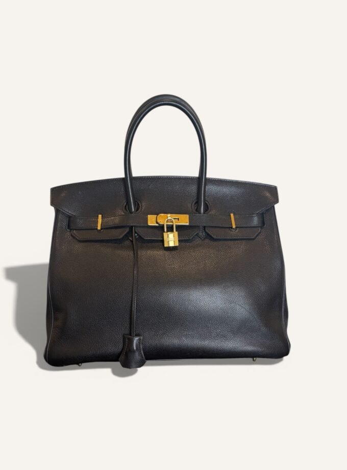 sac Hermès Birkin 35 cuir Evergrain noir gold 2010