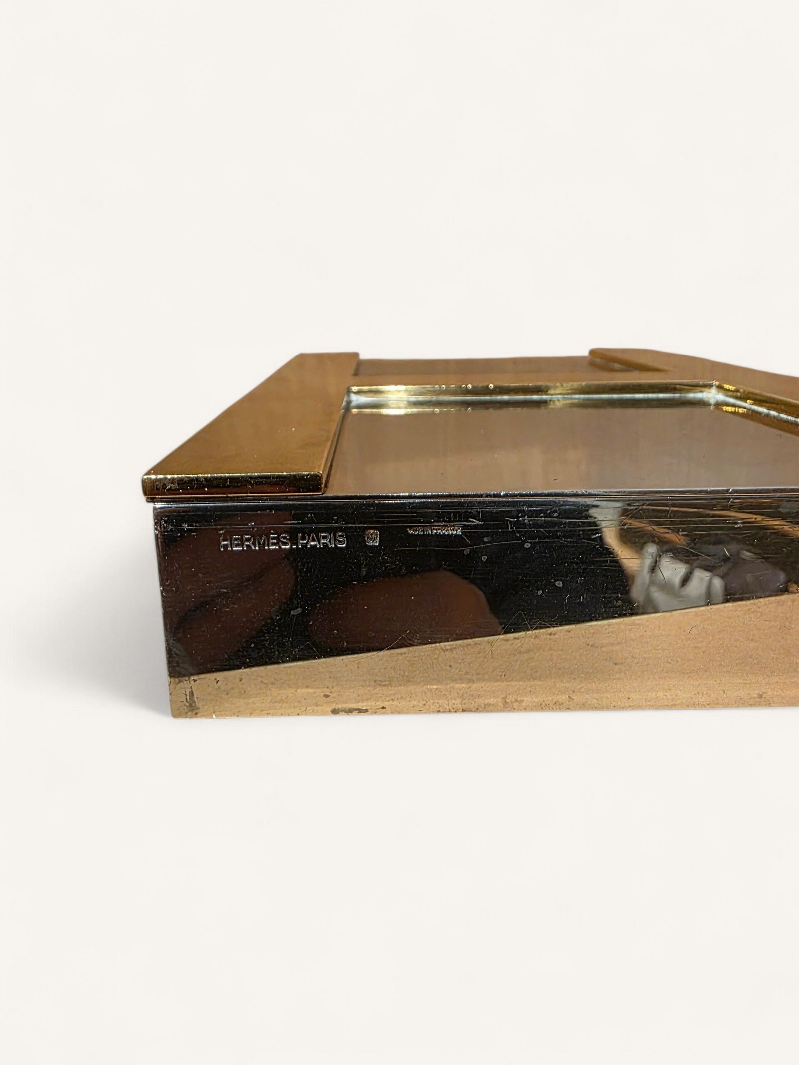 boîte Hermès vintage métal argenté H doré