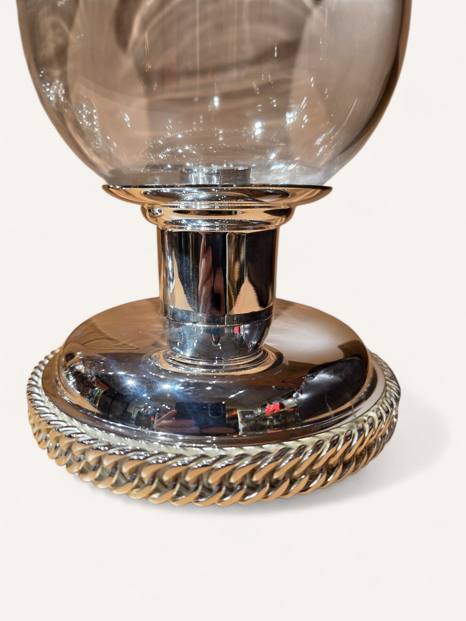 photophore Hermès vintage métal argenté cordage