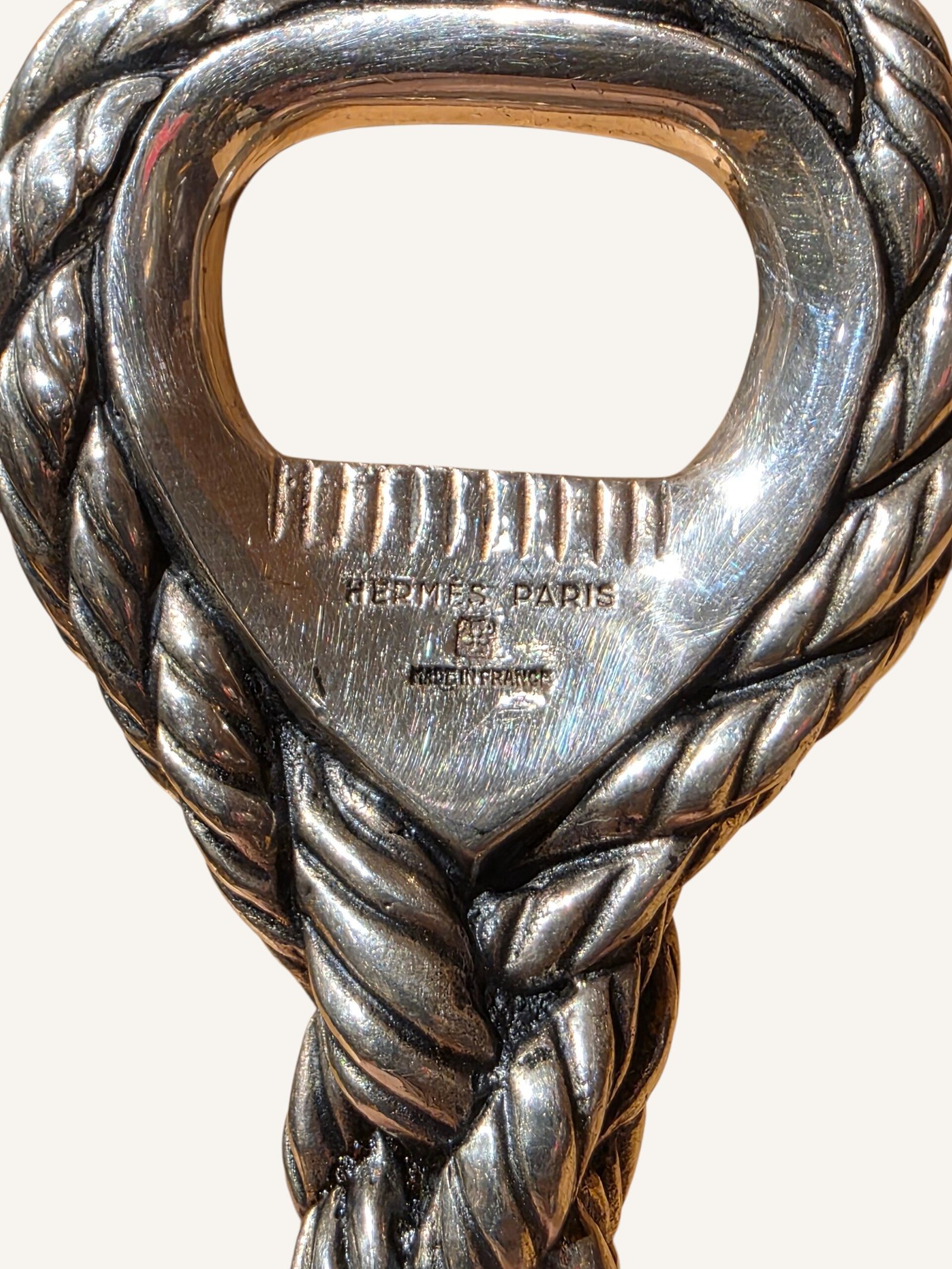 décapsuleur Hermès métal argenté cordage vintage