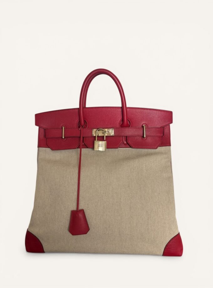 sac Hermès HAC 40 toile cuir courchevel gold 2009