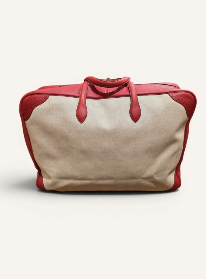sac Hermès Victoria 60 toile cuir taurillon rouge
