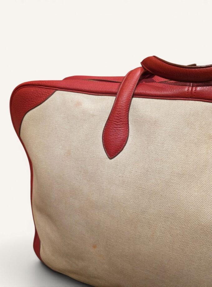 Sac Hermès Victoria 60 Toile & Cuir Rouge