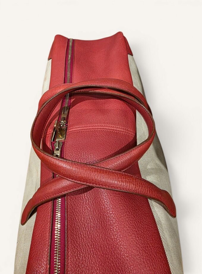 Sac Hermès Victoria 60 Toile & Cuir Rouge