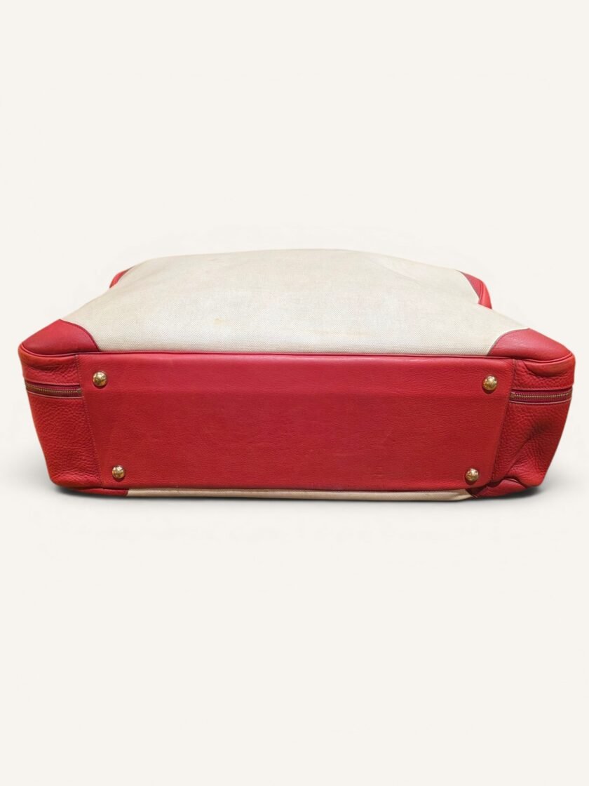 Hermès Victoria 60 Canvas and Red Taurillon Leather Travel Bag
