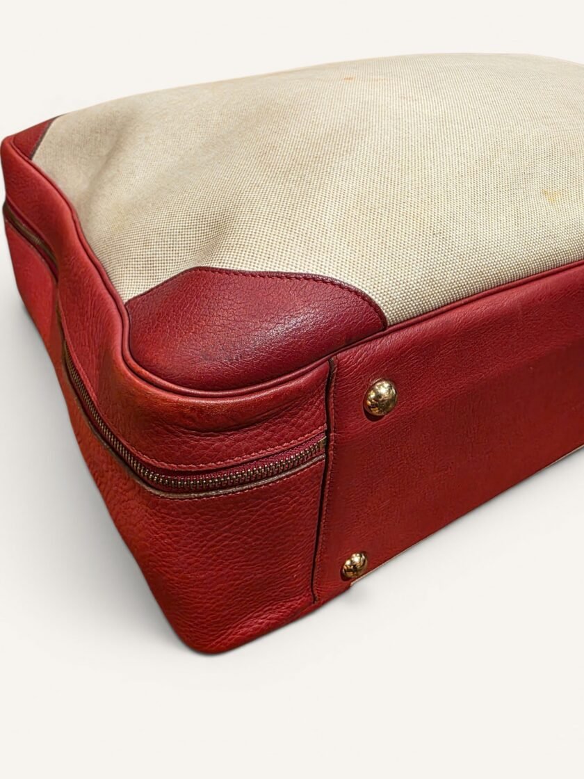 Hermès Victoria 60 Canvas and Red Taurillon Leather Travel Bag