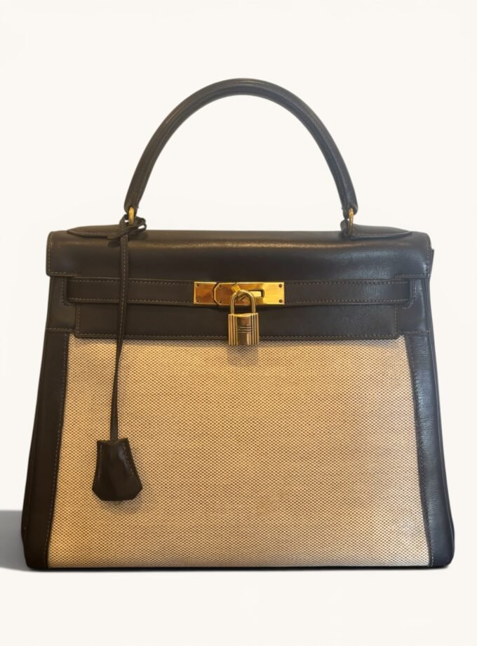 sac Hermès Kelly 28 toile Officier cuir Box 1965