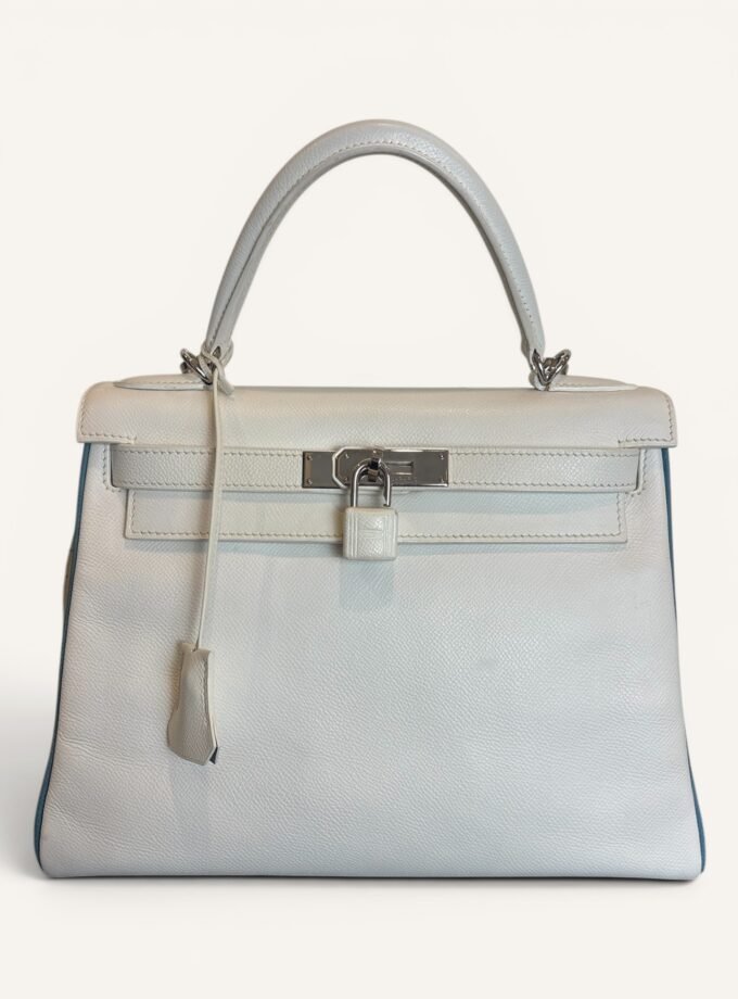 Sac Hermès Kelly 28 Bicolore Blanc & Bleu