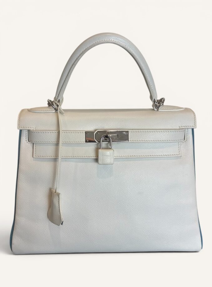 Sac Hermès Kelly 28 Bicolore Blanc & Bleu