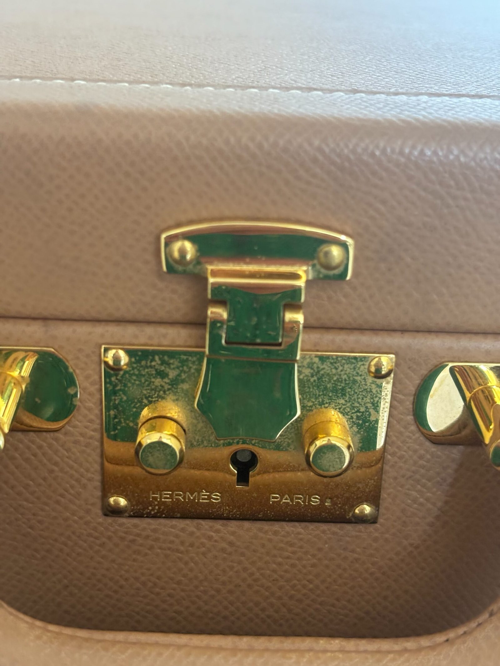 valise business Hermès cuir Courchevel Gold vintage