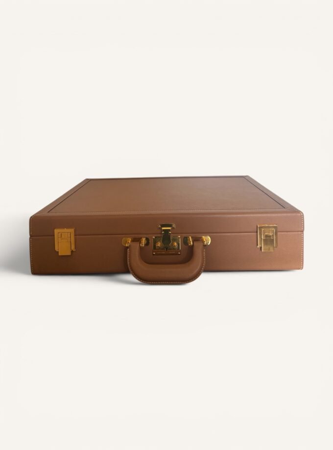 valise business Hermès cuir Courchevel Gold vintage