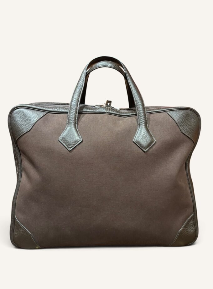 Sac Hermès Victoria 50 toile & cuir marron