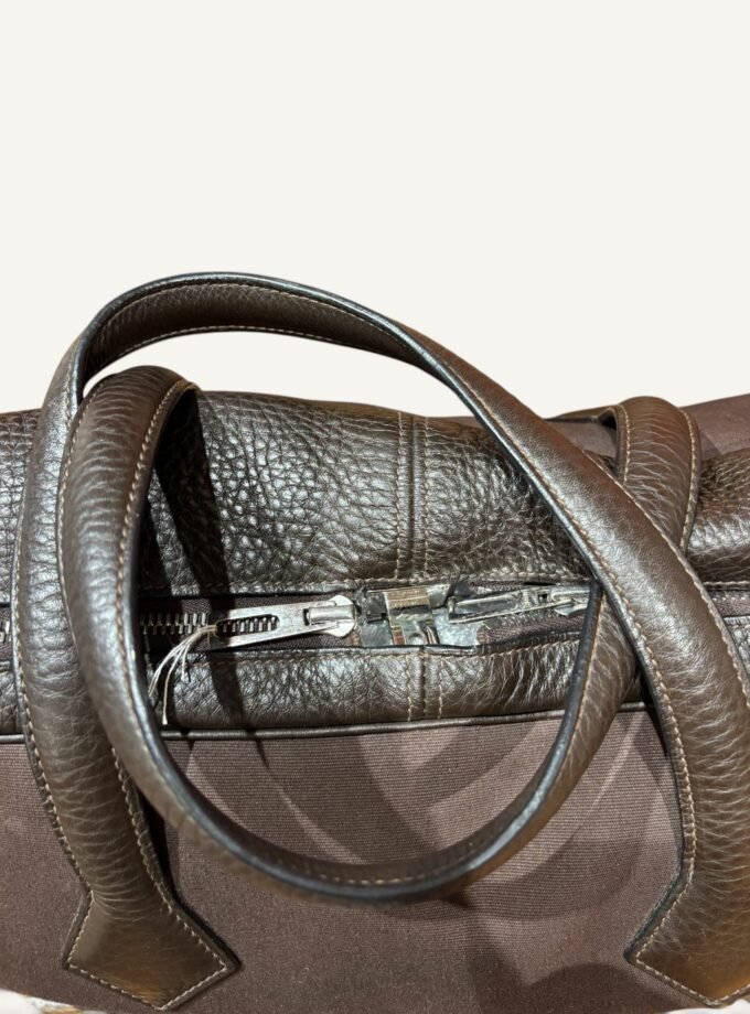 Sac Hermès Victoria 50 toile & cuir marron
