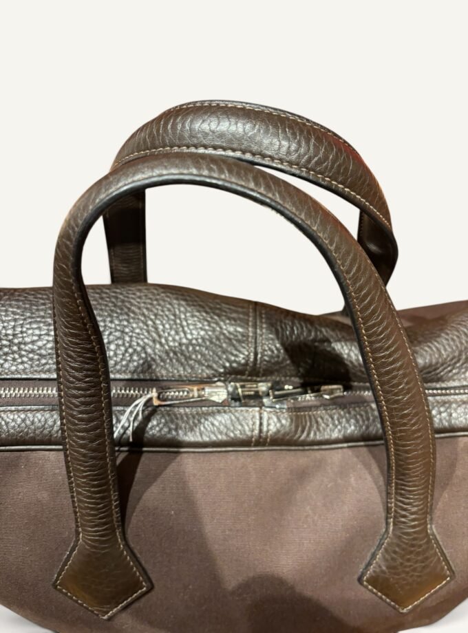 Sac Hermès Victoria 50 toile & cuir marron