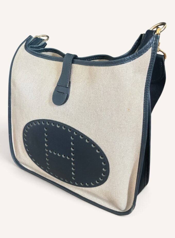 Sac Hermès Evelyne PM Toile & Cuir Bleu